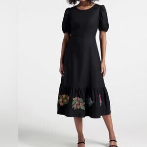 Princess Highway Embroidered Midi modest floral dress puff sleeve cotton 10